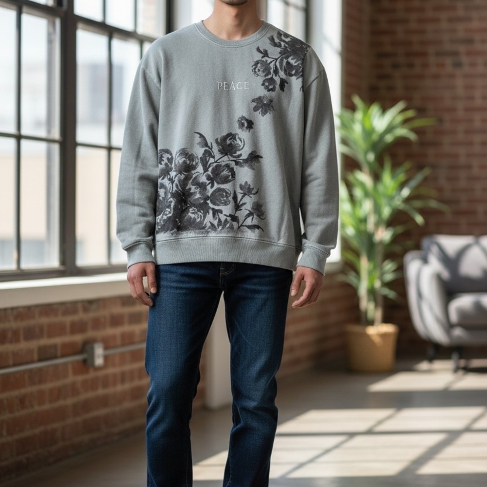 Blind Rooster Men's Light Blue Floral Sweatshirt